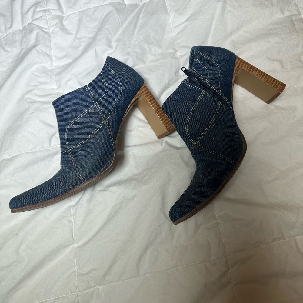 Vintage premier collection women's heels square toe denim low ankle sz 7 Y2K
